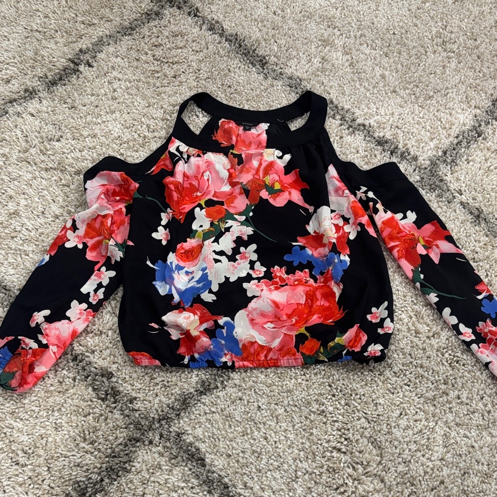 Guess Floral Cold Shoulder Blouse - Black and Red